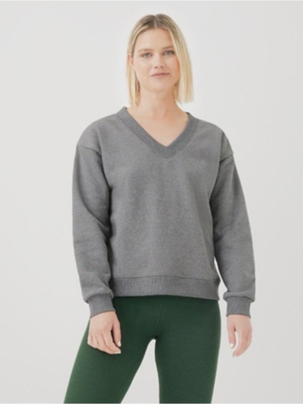Pact Medium Grey V-Neck Organic Cotton V-Neck Chunky Cozy Normcore Sweatshirt